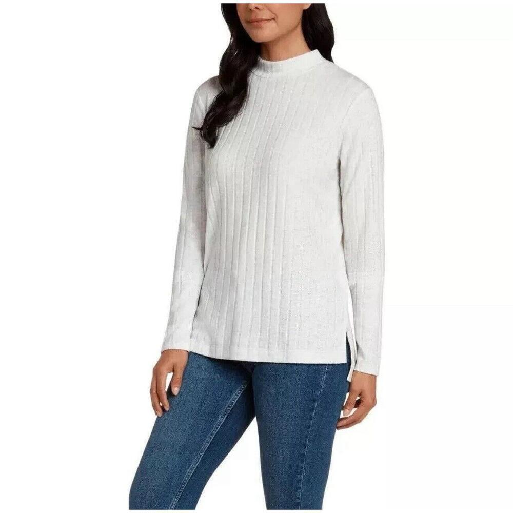 Matty M Women's Mock Neck Ribbed Tunic Top, Heather Pearl Gray, Size S R24